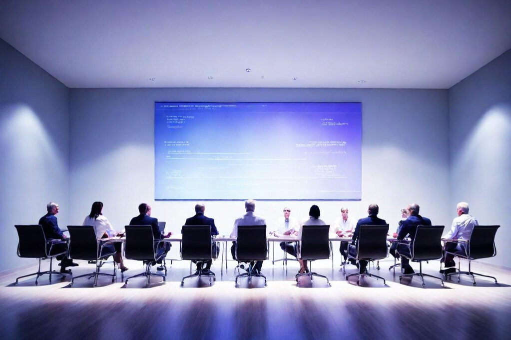 Image of a conference room with a presentation underway
