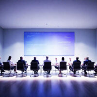 Image of a conference room with a presentation underway