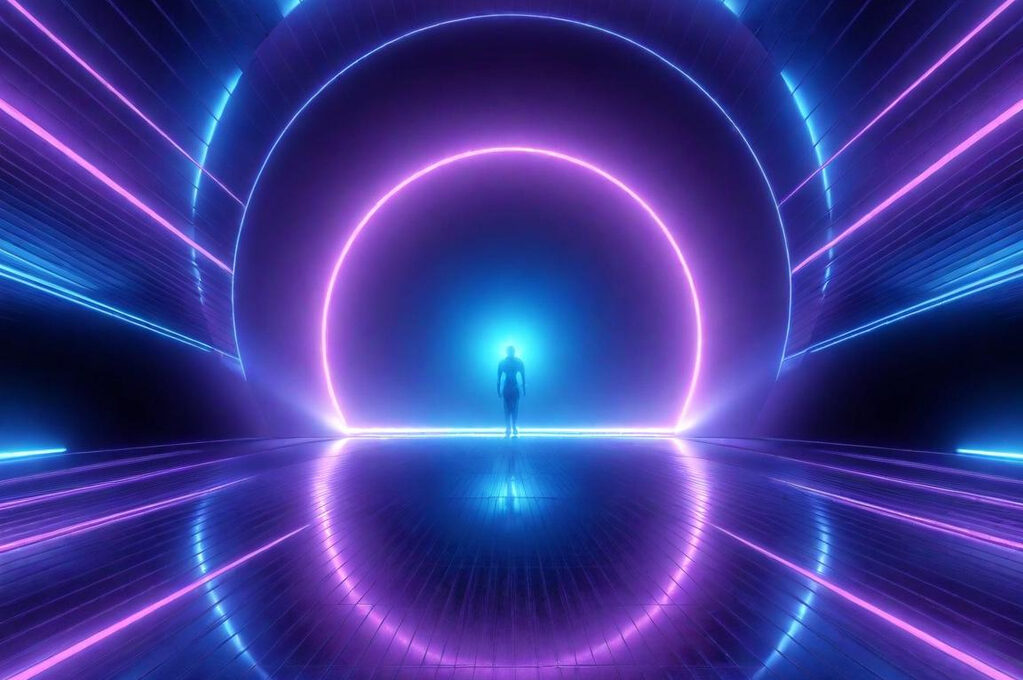 futuristic mirror with a human seeing a reflection of self