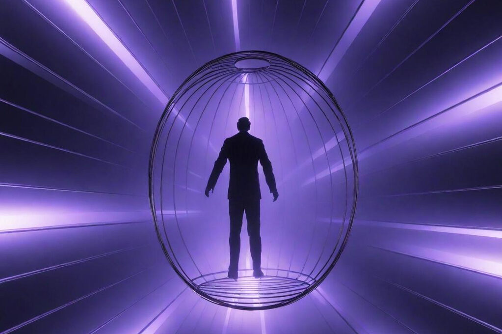 Image of a human in a cage trapped by their own loyalty and commitment