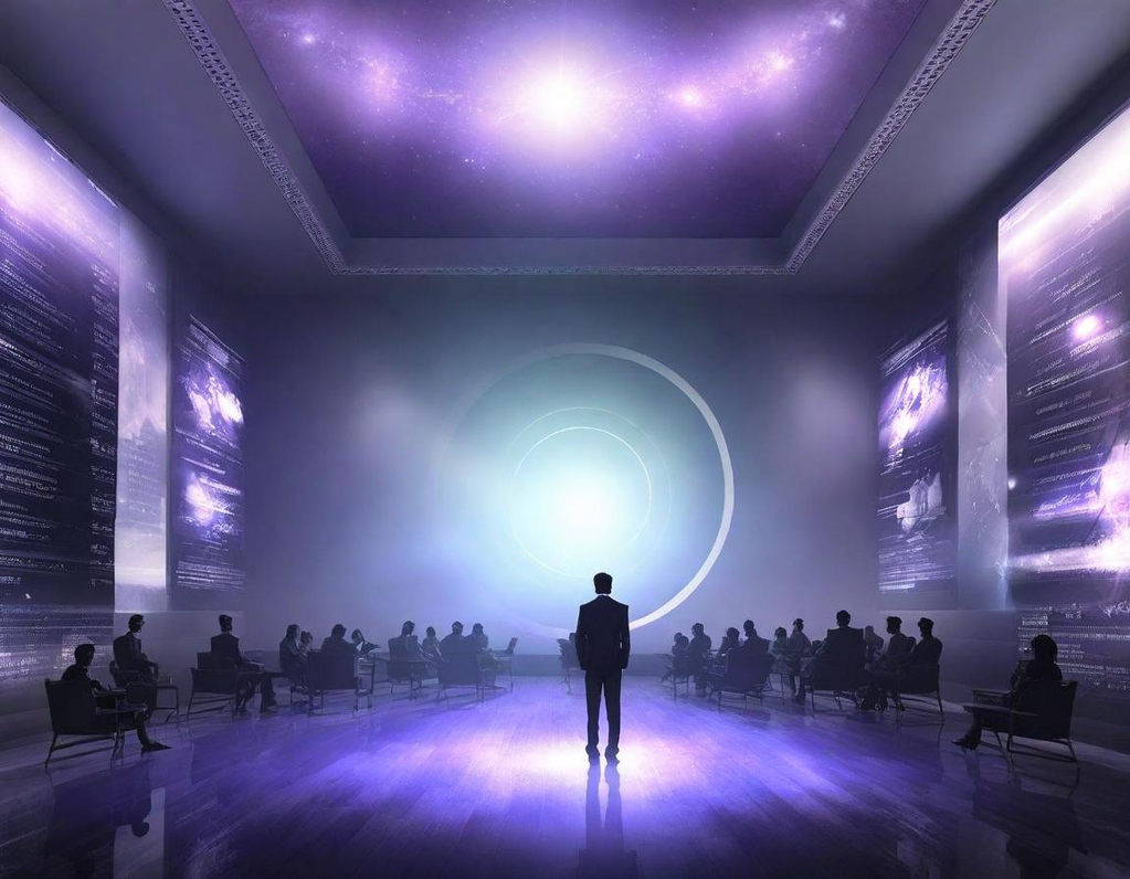 Image of a leader in a room of organization executives performing decision theatre.