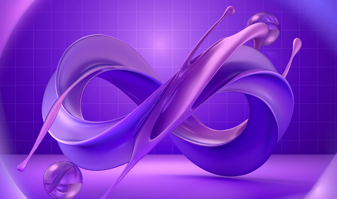 Infinity loop generating a self-feeding permission paradox in purple hues and gradients