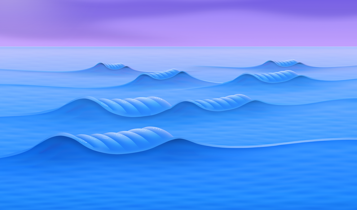 A series of small blue waves building across open water beneath a purple sky, illustrating how individually small changes accumulate into a rising tide